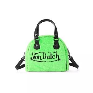 Von Dutch Neon Green Faux Fur Bowling Bag with Black Trim NWT
